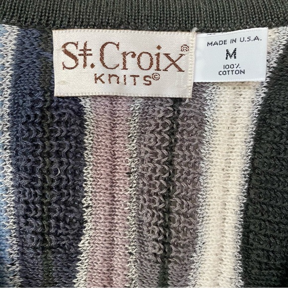 Vintage St.Croix Cotton Coogi Style Sweater 3D V-Neck Medium Grandpa Cosby Multi - Picture 4 of 7